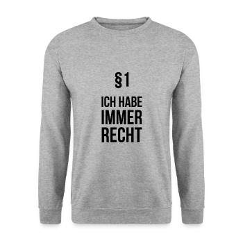 Regel Nr 1 Ich habe immer Recht Geschenk - Unisex Pullover - Weißgrau meliert - Vorne - Alina (178cm) & Michal (187cm)