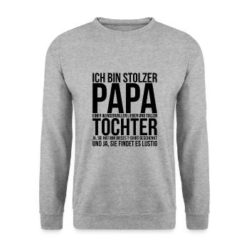 Ich bin stolzer Papa einer Tochter Vatertag - Unisex Pullover - Weißgrau meliert - Vorne - Alina (178cm) & Michal (187cm)