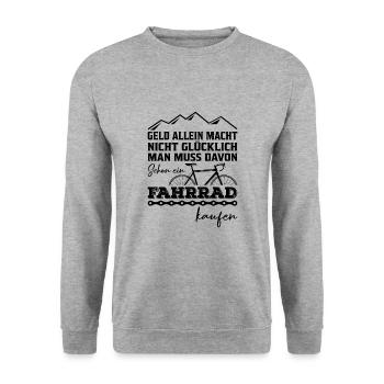Geld allein macht nicht Gluecklich Fahrrad Bike - Unisex Pullover - Weißgrau meliert - Vorne - Alina (178cm) & Michal (187cm)