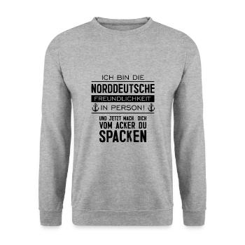 Ich bin die Norddeutsche Freundlichkeit Norden - Unisex Pullover - Weißgrau meliert - Vorne - Alina (178cm) & Michal (187cm)