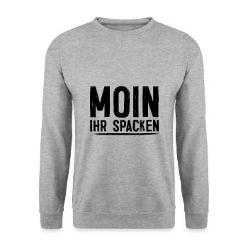 Moin ihr Spacken Norddeutschland Geschenk - Unisex Pullover - Weißgrau meliert - Vorne - Alina (178cm) & Michal (187cm)