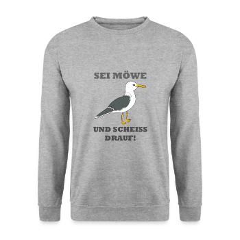 Sei Möwe und Scheiss drauf Norddeutschland - Unisex Pullover - Weißgrau meliert - Vorne - Alina (178cm) & Michal (187cm)