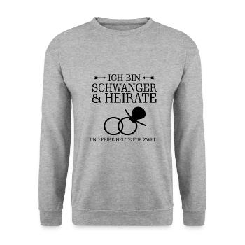 Ich bin Schwanger und Heirate Geschenk - Unisex Pullover - Weißgrau meliert - Vorne - Alina (178cm) & Michal (187cm)