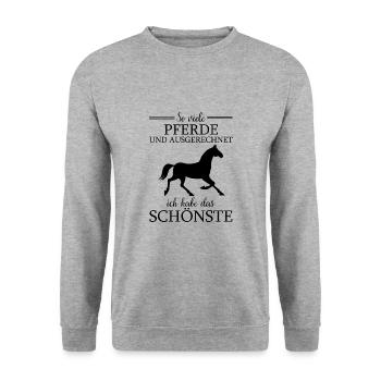So viele Pferde und Ausgerechnet ich habe das schö - Unisex Pullover - Weißgrau meliert - Vorne - Alina (178cm) & Michal (187cm)