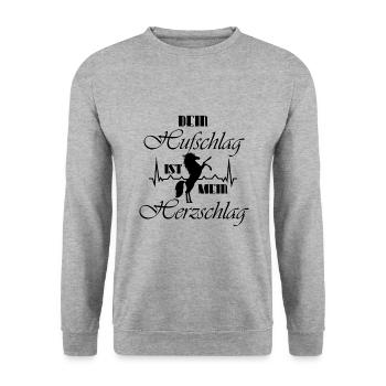 Dein Hufschlag ist mein Herzschlag Reiter Geschenk - Unisex Pullover - Weißgrau meliert - Vorne - Alina (178cm) & Michal (187cm)