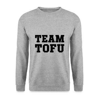 Cadeau végétalien Team Tofu Vegan - Sweat-shirt Unisexe - gris chiné - Devant - Alina (178cm) & Michal (187cm)