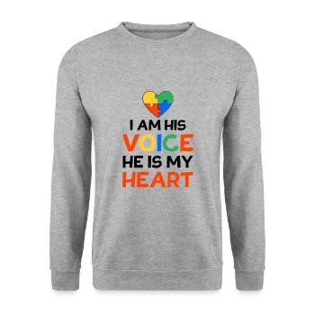 I am his Voice he is my Heart Autisme Cadeau - Sweat-shirt Unisexe - gris chiné - Devant - Alina (178cm) & Michal (187cm)