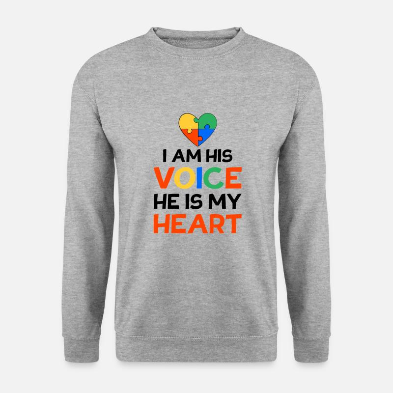 I am his Voice he is my Heart Autismus Geschenk - Unisex Pullover - Weißgrau meliert