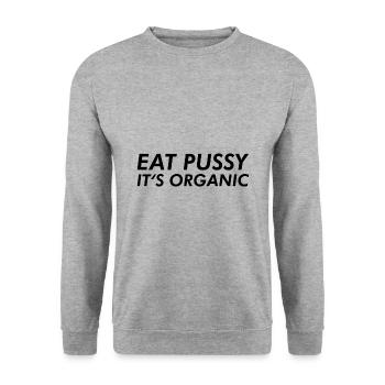 Eat Pussy it`s Organic Vegan Veggie - Unisex Pullover - Weißgrau meliert - Vorne - Alina (178cm) & Michal (187cm)