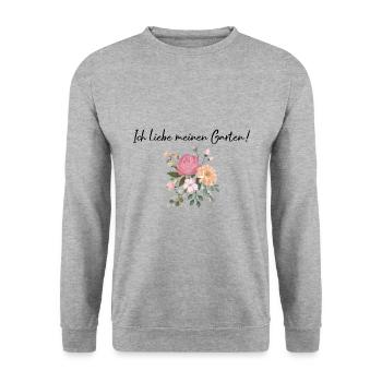 Ich liebe meinen Garten Gartenarbeit Gärtner - Unisex Pullover - Weißgrau meliert - Vorne - Alina (178cm) & Michal (187cm)