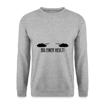 Bis einer Heult Panzer Humor Geschenk - Unisex Pullover - Weißgrau meliert - Vorne - Alina (178cm) & Michal (187cm)