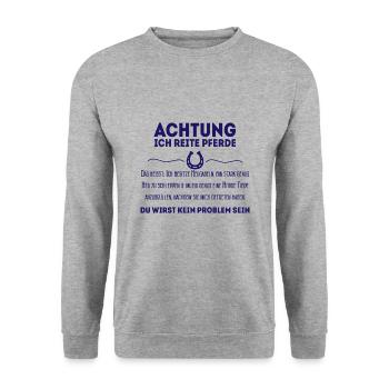 Achtung ich reite Pferde Pferdesport Geschenk - Unisex Pullover - Weißgrau meliert - Vorne - Alina (178cm) & Michal (187cm)