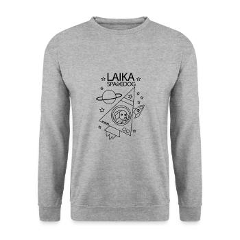 Laika Spacedog Sowjetische Weltraumhunde - Unisex Pullover - Weißgrau meliert - Vorne - Alina (178cm) & Michal (187cm)