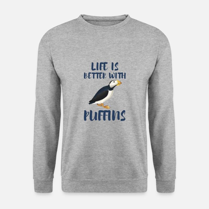 Life is better with Puffins Papageitaucher Puffin - Unisex Pullover - Weißgrau meliert