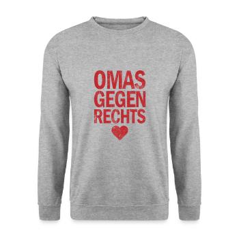 Omas Gegen Rechts Anti Rassismus Toleranz - Unisex Pullover - Weißgrau meliert - Vorne - Alina (178cm) & Michal (187cm)