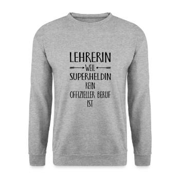 Lehrerin weil superheldin Lehrers Geschenk Schule - Unisex Pullover - Weißgrau meliert - Vorne - Alina (178cm) & Michal (187cm)