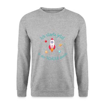 Ich starte jetzt in der Schule durch Kosmos rocket - Unisex Pullover - Weißgrau meliert - Vorne - Alina (178cm) & Michal (187cm)