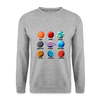 Planeten Art Kosmos Astronomie Space Rocket - Unisex Pullover - Weißgrau meliert - Vorne - Alina (178cm) & Michal (187cm)