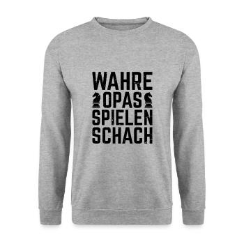Wahre Opas spielen Schach Schachspieler Geschenk - Unisex Pullover - Weißgrau meliert - Vorne - Alina (178cm) & Michal (187cm)