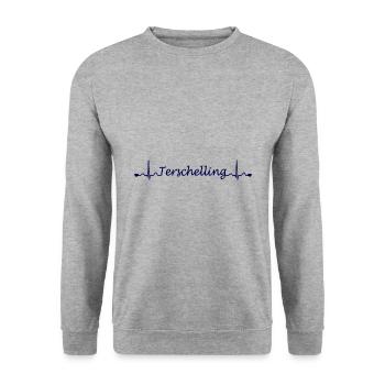Terschelling Herzschlag dunkel blau - Unisex Pullover - Weißgrau meliert - Vorne - Alina (178cm) & Michal (187cm)