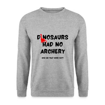 Dinosaurier hatten kein Bogenschießen Wie hat das geklappt? - Unisex Pullover - Weißgrau meliert - Vorne - Alina (178cm) & Michal (187cm)