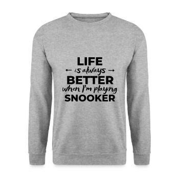 Das Leben ist immer besser, wenn ich Snooker spiele - Unisex Pullover - Weißgrau meliert - Vorne - Alina (178cm) & Michal (187cm)