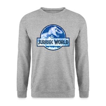 Jurassic World Logo Avec T-Rex Bleu - Sweat-shirt Unisexe - gris chiné - Devant - Alina (178cm) & Michal (187cm)