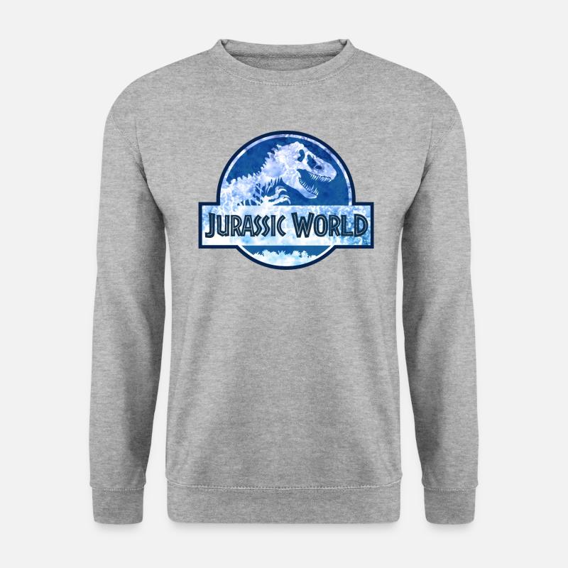 Jurassic World Logo Mit T-Rex Blau - Unisex Pullover - Weißgrau meliert