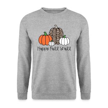 Herbst Kürbis Happy Fall Y'all - Unisex Pullover - Weißgrau meliert - Vorne - Alina (178cm) & Michal (187cm)