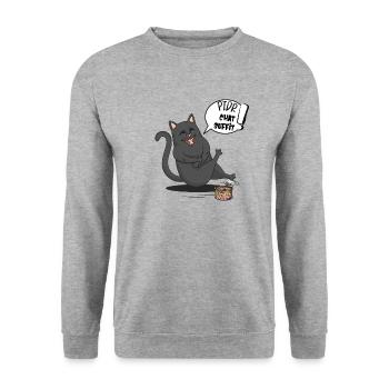 Le Chat Cartoon Mort de rire (mdr) - Sweat-shirt Unisexe - gris chiné - Devant - Alina (178cm) & Michal (187cm)