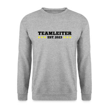Teamleiter est 2023 Gruppenleiter Teamleitung Team - Unisex Pullover - Weißgrau meliert - Vorne - Alina (178cm) & Michal (187cm)