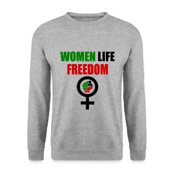 Women life freedom - Unisex Pullover - Weißgrau meliert - Vorne - Alina (178cm) & Michal (187cm)