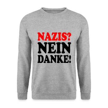 Nazis nein danke - Unisex Pullover - Weißgrau meliert - Vorne - Alina (178cm) & Michal (187cm)