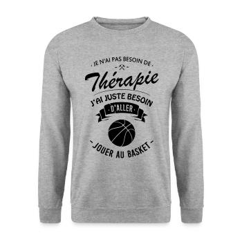 Tshirt Thérapie Basket pr Basketteur / Basketteuse - Sweat-shirt Unisexe - gris chiné - Devant - Alina (178cm) & Michal (187cm)