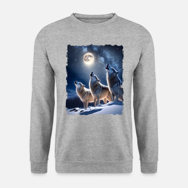 Wölfe Heulen zum Mond Schnee Mystisch - Unisex Pullover - Weißgrau meliert