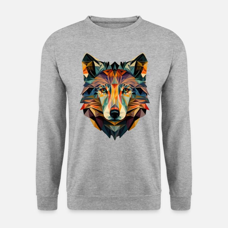 Wolf Gesicht Geometrisch Abstrakt bunt - Unisex Pullover - Weißgrau meliert