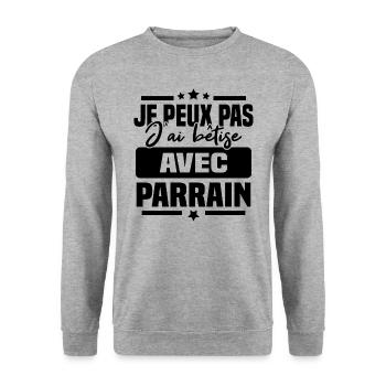 Je peux pas j ai bêtise avec parrain - Sweat-shirt Unisexe - gris chiné - Devant - Alina (178cm) & Michal (187cm)