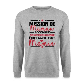 Mission maman accomplie - future meilleure mamie - Sweat-shirt Unisexe - gris chiné - Devant - Alina (178cm) & Michal (187cm)