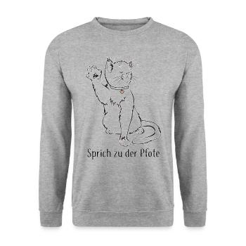 Sprich zu der Pfote Katze Geschenk - Unisex Pullover - Weißgrau meliert - Vorne - Alina (178cm) & Michal (187cm)