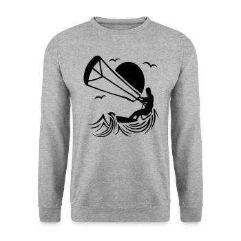 Kitesurfer Silhouette, Kiten Abenteuer Design - Unisex Pullover - Weißgrau meliert - Vorne - Alina (178cm) & Michal (187cm)