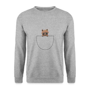 Waschbär Bauchtasche Süß Geschenkidee - Unisex Pullover - Weißgrau meliert - Vorne - Alina (178cm) & Michal (187cm)