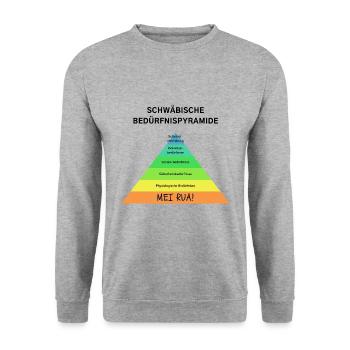 Schwäbische Bedürfnispyramide - Lustig Schwaben - Unisex Pullover - Weißgrau meliert - Vorne - Alina (178cm) & Michal (187cm)