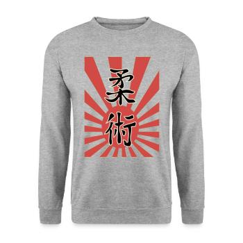 Ju Jutsu Kanji + japanischen, kaiserlichen Flagge - Unisex Pullover - Weißgrau meliert - Vorne - Alina (178cm) & Michal (187cm)