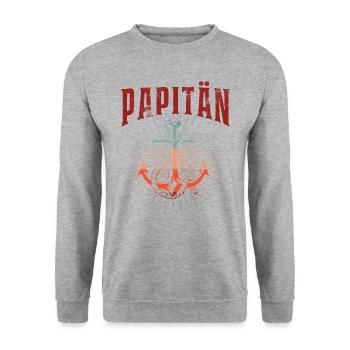PAPITÄN - Anker - Retro - Vatertag - Unisex Pullover - Weißgrau meliert - Vorne - Alina (178cm) & Michal (187cm)