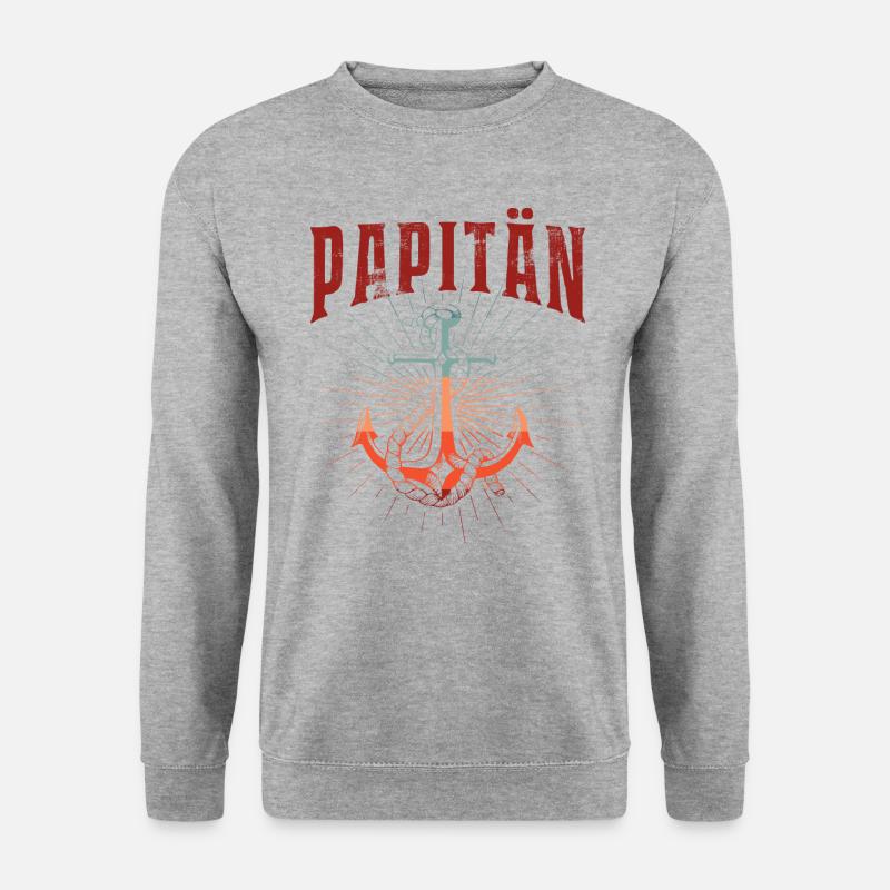 PAPITÄN - Anker - Retro - Vatertag - Unisex Pullover - Weißgrau meliert