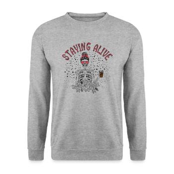 Rester en vie, rester en vie Squelette boire du café - Sweat-shirt Unisexe - gris chiné - Devant - Alina (178cm) & Michal (187cm)