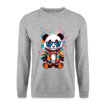 Coole Panda - Unisex Pullover - Weißgrau meliert - Vorne - Alina (178cm) & Michal (187cm)
