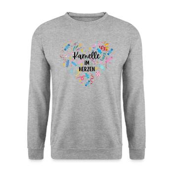Karneval Shirt Kamelle, Fasching T-Shirt, Karneval - Unisex Pullover - Weißgrau meliert - Vorne - Alina (178cm) & Michal (187cm)