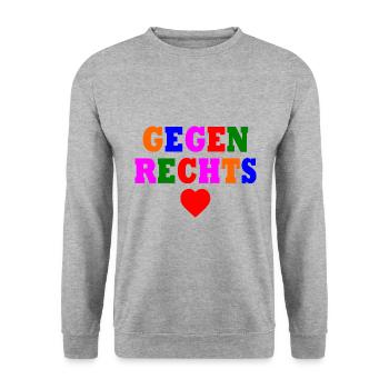 Gegen rechts - Unisex Pullover - Weißgrau meliert - Vorne - Alina (178cm) & Michal (187cm)
