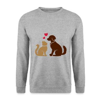Animal friends / cat and dog / BFF - Unisex Sweatshirt - salt & pepper - Front - Alina (178cm) & Michal (187cm)